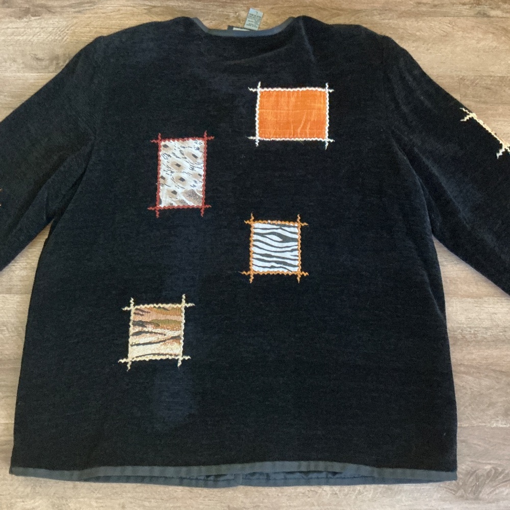 VTG Jacket Indigo Moon Women L Black Patchwork Boho Artsy Festival Fall Animal - Picture 11 of 16